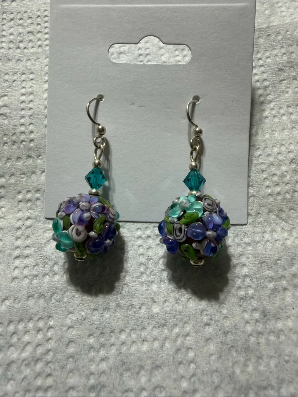 Source Unknown Floral Cluster Glass Bead Earrings - Purple & Teal